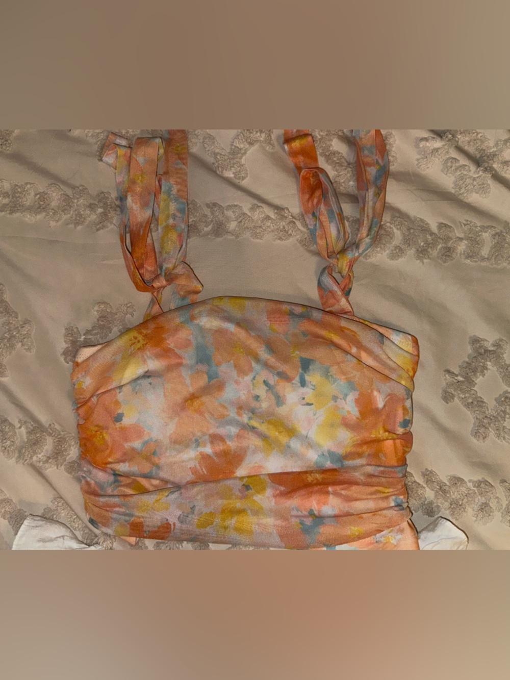 SHEIN Watercolor Tie-Back Crop Top in Orange, Yellow & Blue